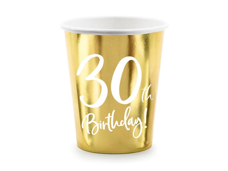 Becher 30th Birthday, golden, 220ml (1 VPE / 6 Stk.) - FeierGlanz